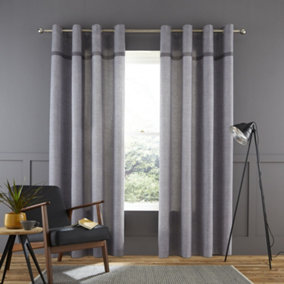 Catherine Lansfield Living Melville Woven Texture 46x54 Inch Eyelet Curtains Two Panels Grey