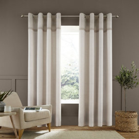 Catherine Lansfield Living Melville Woven Texture 46x54 Inch Eyelet Curtains Two Panels Natural