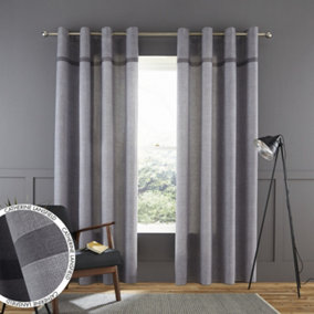Catherine Lansfield Living Melville Woven Texture 46x72 Inch Eyelet Curtains Two Panels Grey