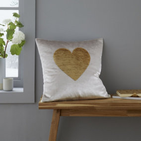 Catherine Lansfield Living Sequin Heart 43x43cm Cushion Natural