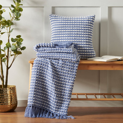 Catherine Lansfield Living Stab Stitch 43x43cm Cushion Blue