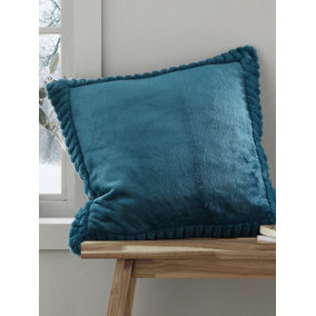 Catherine Lansfield Living Velvet And Faux Fur 55x55cm Cushion Teal