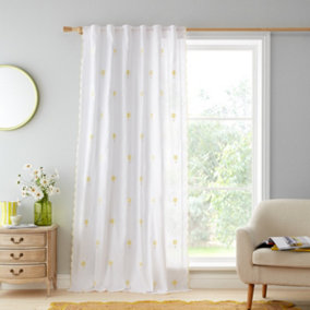 Catherine Lansfield Lorna Embroidered Daisy 55x48 Inch Slot Top Curtain Panel White