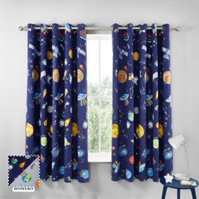 Catherine Lansfield Lost In Space 66x72 Inch Fully Reversible Two Curtain Panels Grey/Blue