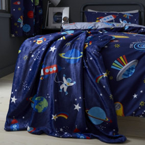 Catherine Lansfield Lost In Space Cosy Fleece 130x170cm Blanket Throw Blue