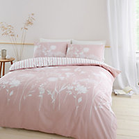 Catherine Lansfield Meadowsweet Floral Duvet Cover Set with Pillowcases Blush Pink