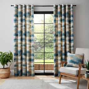 Catherine Lansfield Ombre Texture 46x54 Inch Thermal Eyelet Curtains Two Panels Teal