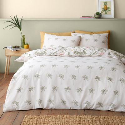 Catherine Lansfield Paradiso Palm Reversible Double Duvet Cover Set with Pillowcases Natural