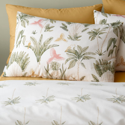 Catherine Lansfield Paradiso Palm Reversible Double Duvet Cover Set with Pillowcases Natural