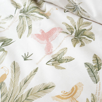 Catherine Lansfield Paradiso Palm Reversible Double Duvet Cover Set with Pillowcases Natural