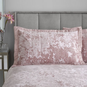 Catherine Lansfield Pillowcases Crushed Velvet Quilted 50x75cm + border Pack of 2 Pillow cases with envelope closure Blush Pink