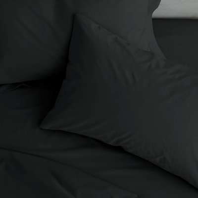 Catherine Lansfield Pillowcases Easy Iron Percale Standard 50x75cm Pack of 2 Pillow cases with envelope closure Black