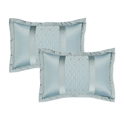 Catherine Lansfield Pillowcases Sequin Cluster Quilted 50x75cm border Pack of 2 Pillow cases with envelope closure Duck Egg Blue DIY at B Q