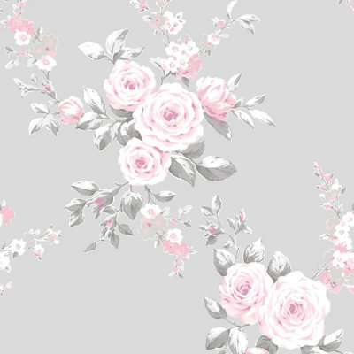 Catherine Lansfield Pink Floral Pearl effect Embossed Wallpaper