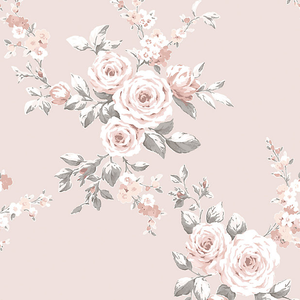 Catherine Lansfield Pink Floral Pearl effect Embossed Wallpaper | DIY at B&Q