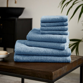 Catherine Lansfield Quick Dry Cotton 30x30 cm, 50x85 cm, 270x120 cm 8 Piece Towel Set Blue