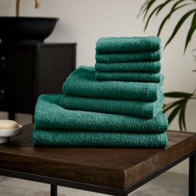 Catherine Lansfield Quick Dry Cotton 30x30 cm, 50x85 cm, 270x120 cm 8 Piece Towel Set Forest Green