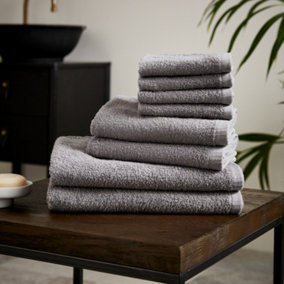 Catherine Lansfield Quick Dry Cotton 30x30 cm, 50x85 cm, 270x120 cm 8 Piece Towel Set Grey