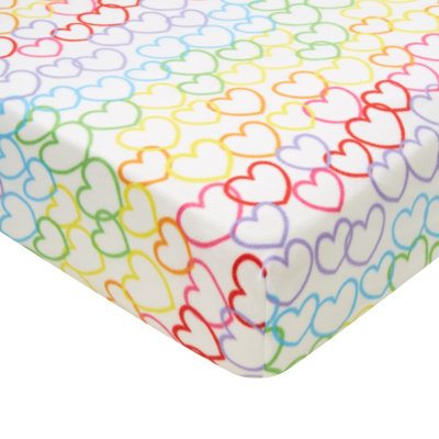 Catherine Lansfield Rainbow Hearts Cosy Fleece Fitted Sheet Pink