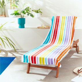 Catherine Lansfield Rainbow Stripe Beach Sun Lounger Towel 78x200cm Bright
