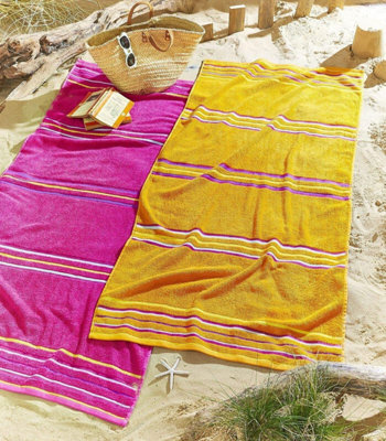 Catherine Lansfield Rainbow Stripe Cotton 75x50cm Beach Towel Pair