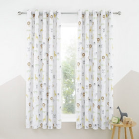Catherine Lansfield Roarsome Animals 66x72 Inch Black Out Eyelet Curtains Two Panels Natural