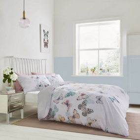 Catherine Lansfield Scatter Butterfly King Duvet Cover Set with Pillowcases Grey