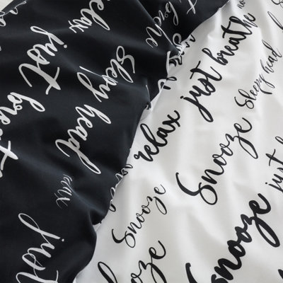 Catherine Lansfield Script King Duvet Cover Set with Pillowcases Black White