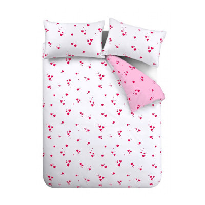 Catherine Lansfield Seersucker Heart Duvet Cover Set with Pillowcases White / Red