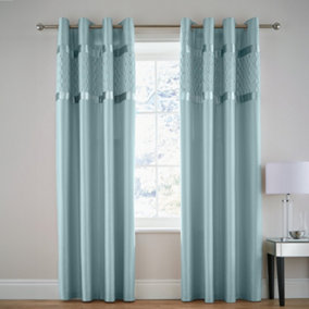 Catherine Lansfield Sequin Cluster 66x72 Inch Eyelet Curtains Two Panels Duck Egg Blue