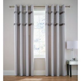 Catherine Lansfield Sequin Cluster 66x72 Inch Eyelet Curtains Two Panels Silver Grey