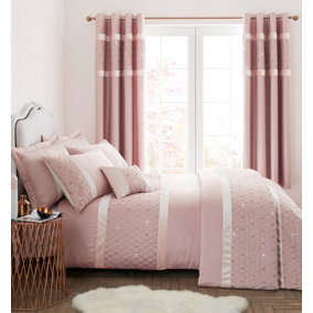 Catherine Lansfield Sequin Cluster Duvet Cover Set with Pillowcases Blush Pink