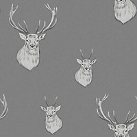 Catherine Lansfield Silver Stag Metallic effect Embossed Wallpaper