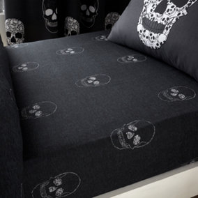Catherine Lansfield Skulls Fitted Sheet Grey