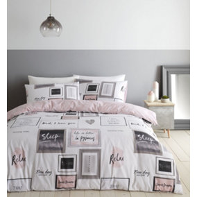 Catherine Lansfield Sleep Dreams King Duvet Cover Set with Pillowcase Blush Pink