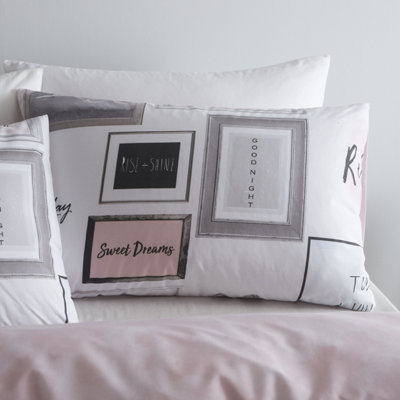 Catherine Lansfield Sleep Dreams King Duvet Cover Set with Pillowcase Blush Pink