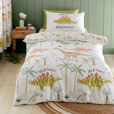 Catherine Lansfield Sleepy Dino Reversible Duvet Cover Set with Pillowcase Green