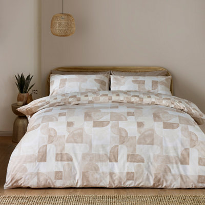 Catherine Lansfield Sloane Geo Reversible Duvet Cover Set with Pillowcases Natural