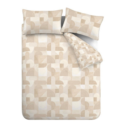 Catherine Lansfield Sloane Geo Reversible Duvet Cover Set with Pillowcases Natural
