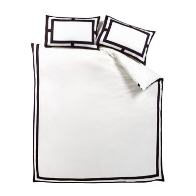 Catherine Lansfield So Soft Mono Panel Single Duvet Cover Set with Pillowcase Cream Black