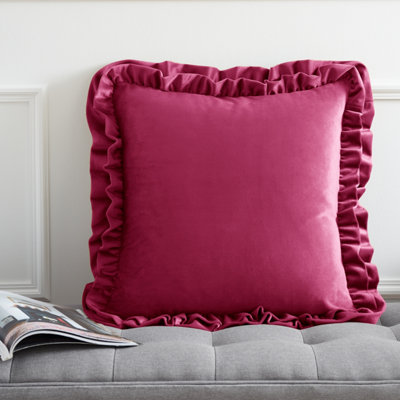 Catherine Lansfield So Soft Velvet Touch Double Frill 43x43cm Cushion Hot Pink