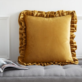 Catherine Lansfield So Soft Velvet Touch Double Frill 43x43cm Cushion Mustard Yellow