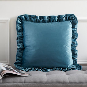 Catherine Lansfield So Soft Velvet Touch Double Frill 43x43cm Cushion Teal Green