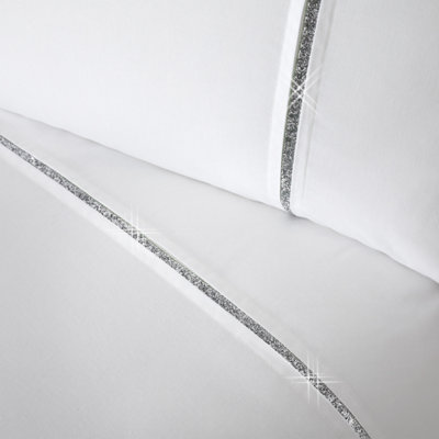 Catherine Lansfield Sparkle Bands King Duvet Cover Set with Pillowcases White