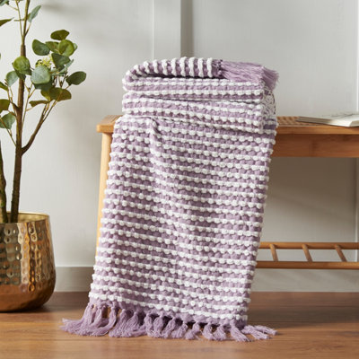 Catherine Lansfield Stab Stitch Embellished 125x150 cm Blanket Throw Lilac