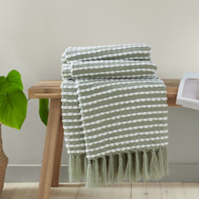 Catherine Lansfield Stab Stitch Embellished 125x150 cm Blanket Throw Sage Green
