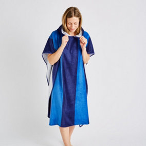 Catherine Lansfield Stripe Hooded  Cotton 92x108cm Towel Poncho Blue
