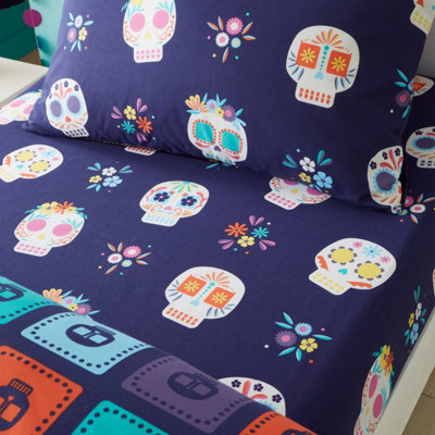 Catherine Lansfield Sugar Skull Fiesta Fitted Sheet Purple