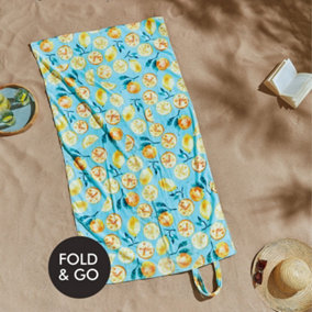 Catherine Lansfield Summer Fruits Beach In A Bag Tropical 90x160cm Beach Towel Green