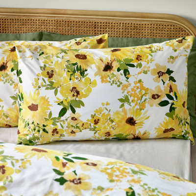 Catherine Lansfield Sunflowers Reversible Duvet Cover Set with Pillowcases Yellow